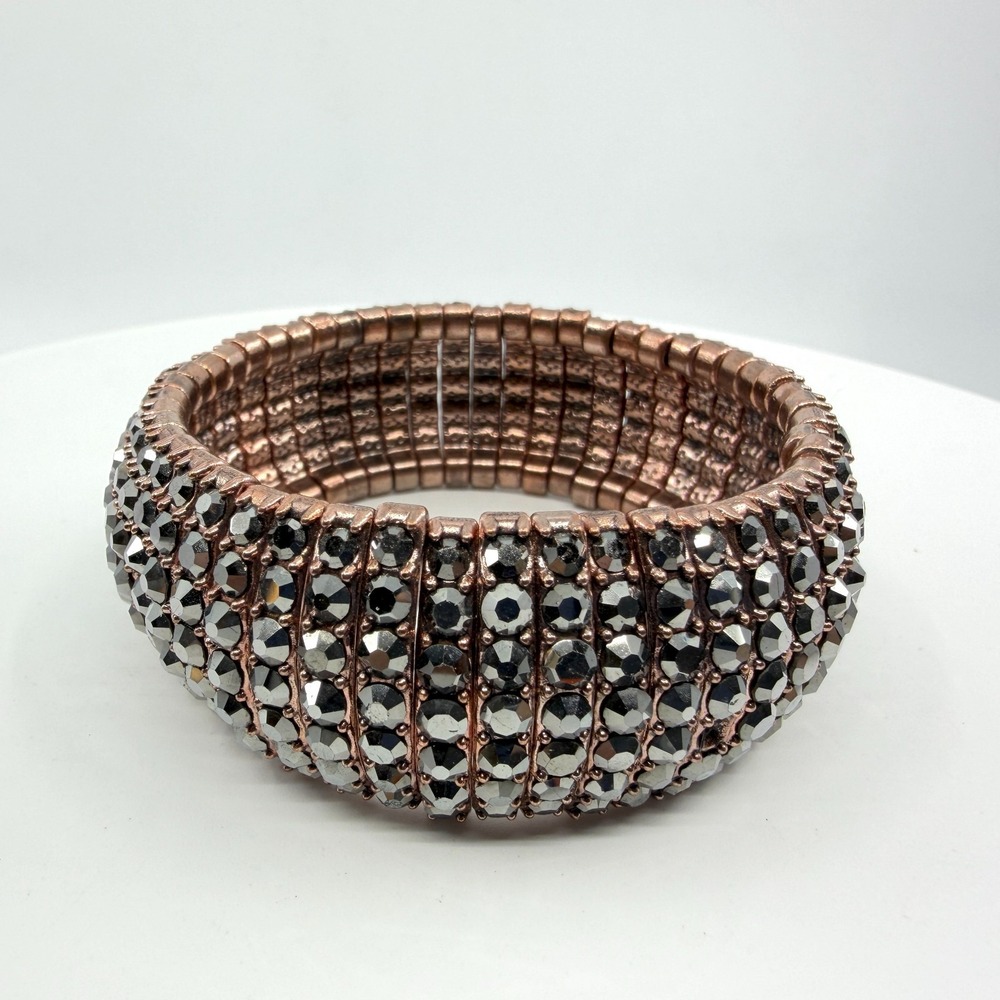 Y2K Rose Gold Crystal Stretch Bracelet - Chunky Statement Sparkle Gift